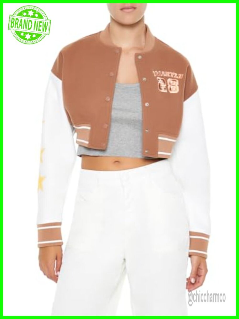 Cropped Varsity Letterman Jacket with Chenille Patch